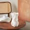 White Ceramic Abstract Ribbed Dimensional Wavy Vase with Floral Shaped Rim